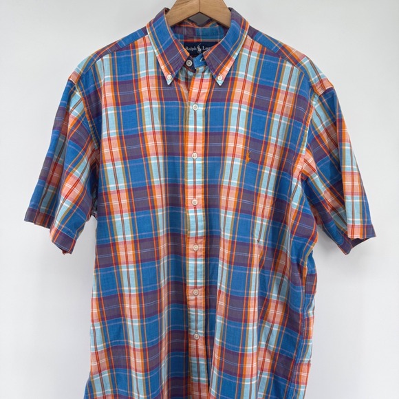 Ralph Lauren Classic Fit Short Sleeve Plaid Button Down Shirt Men L 10% Cotton - Picture 2 of 8